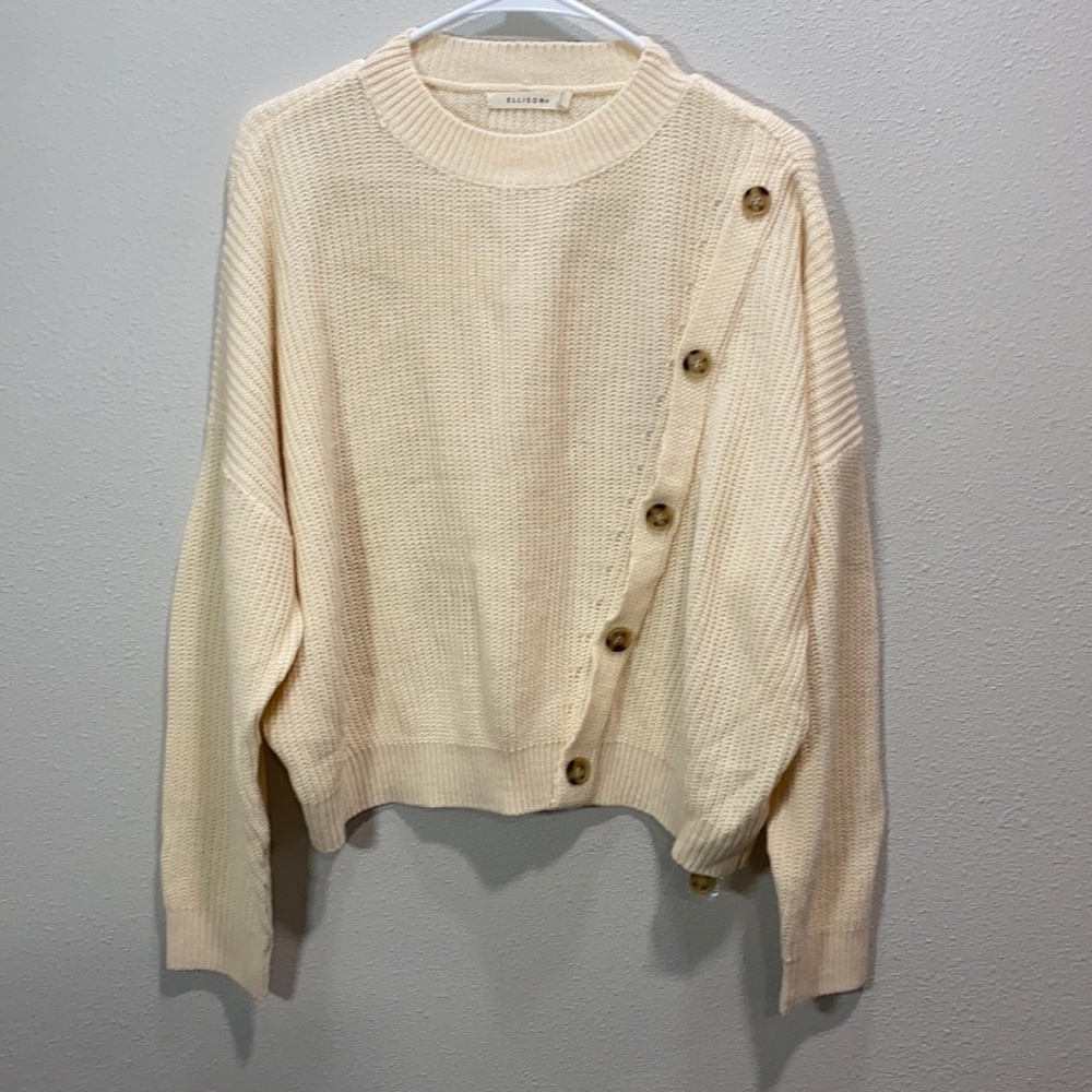 Ellison asymmetric button sweater cream